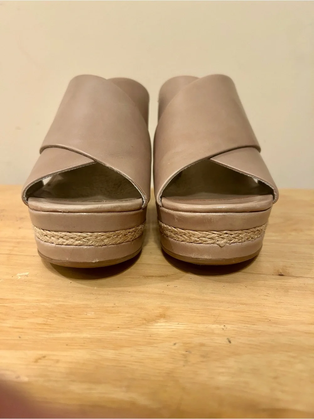Lucca Lane Debbi Natural leather platform wedge sandals taupe women’s size 8